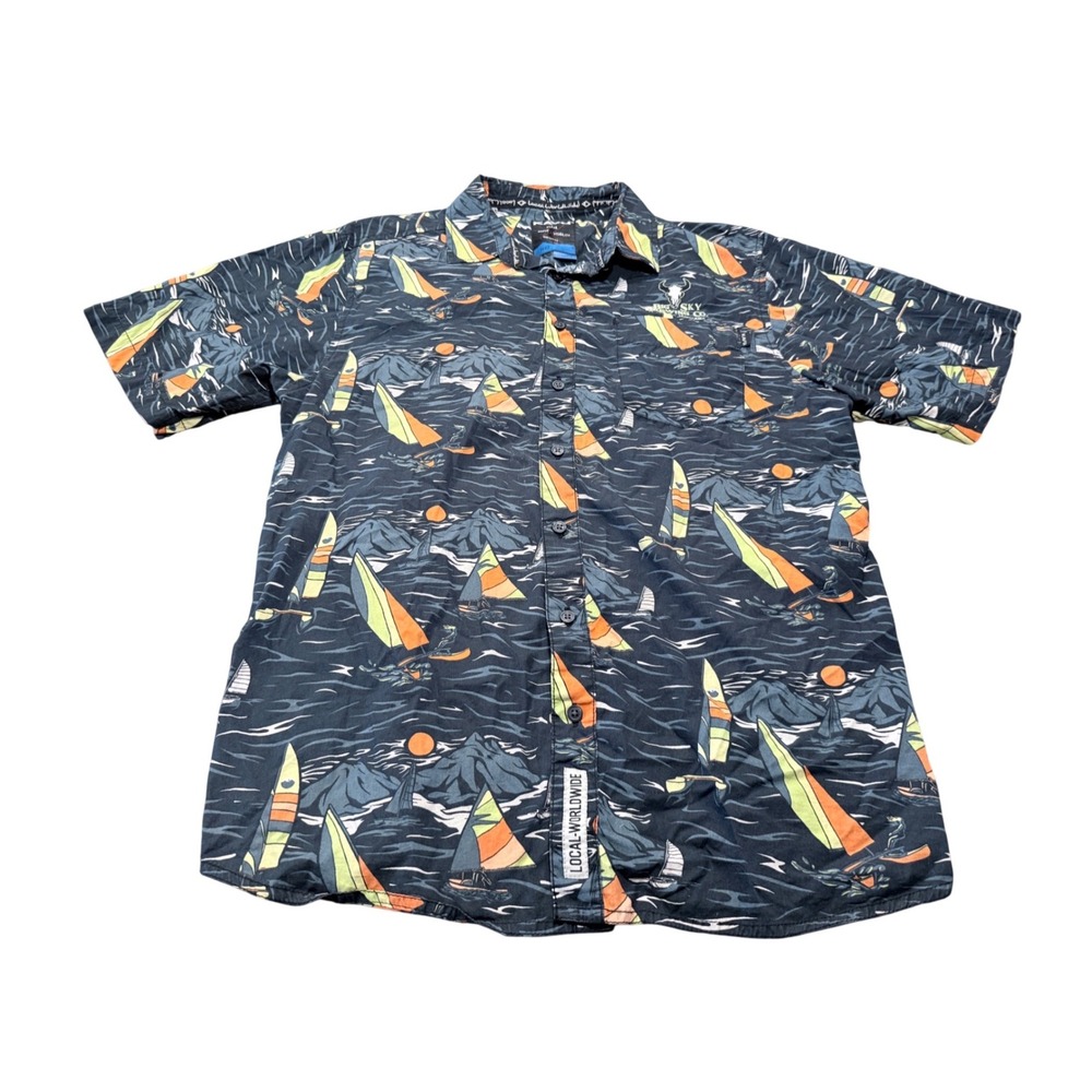 KAVU Big Sky Brewing Co Mens Large Sailboat Print Short Sleeve Button Down Shirt